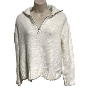 VINCE CAMUTO Top Zip Pullover Creamy White Fuzzy Sweater Womens Small